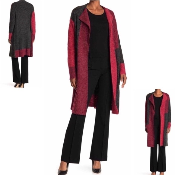 NWT Joseph A Long Open Ribbed Knit Sweater ColorBlock Cardigan - Picture 1 of 15